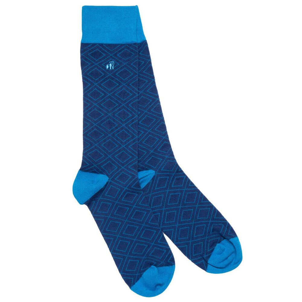 Swole Panda Blue Diamond Pattern Bamboo Socks Size 7 - 11
